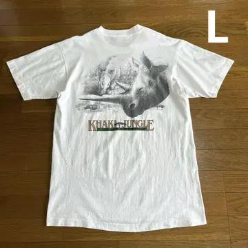 90s USA제 KHAKI JUNGLE 포켓 부착 티셔츠 L 화이트 사이