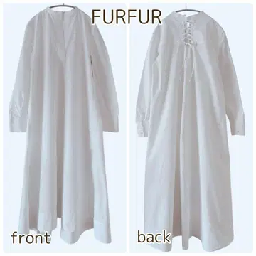 FURFUR 레이스업 롱 원피스 롱 화이트 리본 면 코튼