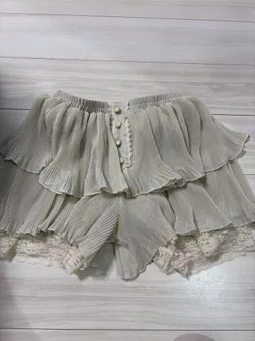 엑시즈팜 미니 스커트풍 밑단 레이스 플리츠 쉬폰 큐롯 히메 카지