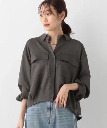 글로벌 워크 이지케어 크롭 셔츠 그레이