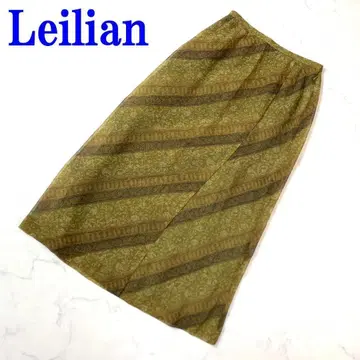 Leilian 레리안 스트라이프 레이어드 롱 스커트 카키 9 C919