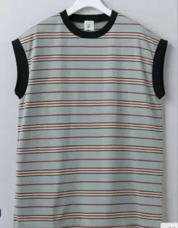 6(ROKU) COTTON MULTI BORDER 슬리브리스 T