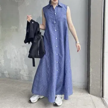 새상품급 23SS 스픽 앤 스팬 스트라이프 플레어 원피스 파랑 M 일본제