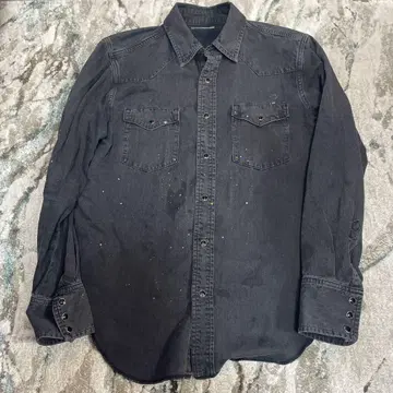 RON HERMAN DENIM 블랙 데님 셔츠 얼룩 가공 페인트
