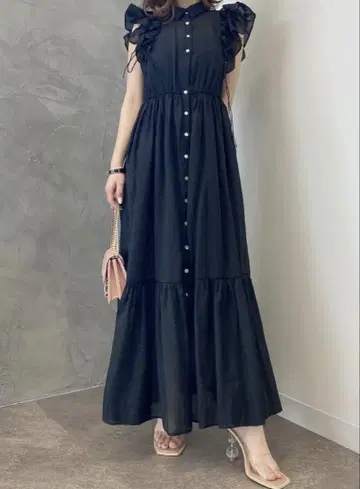 eimy 에이미 이스트 월 프릴 슬리브 시어 원피스
