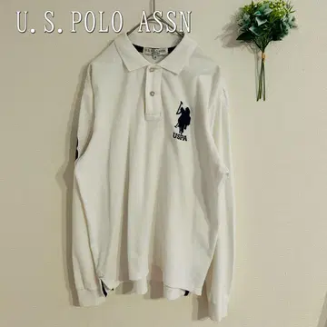 U.S.POLO ASSN 로고 긴팔 피케 셔츠 (M) 화이트 릴랙스 핏