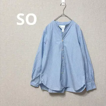 SO 에스오 스카이블루 스트라이프 스탠드 카라 긴팔 셔츠 프리 사이즈