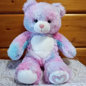 빌드 베어 봉제 인형 곰 레인보우 하트 모양 가슴 집 포함