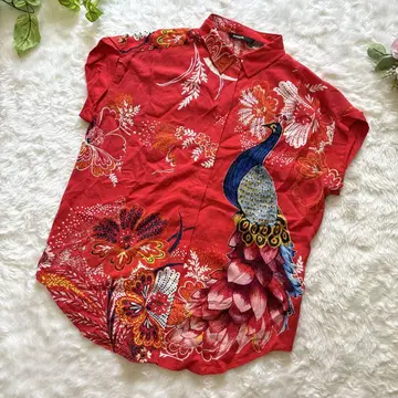 데시구알 Desigual 알로하 셔츠 블라우스 공작 스팽글 L