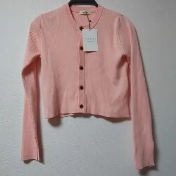MACPHEE 핑크 코튼 리브 크루넥 가디건