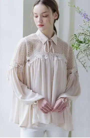 riu 레이스 스위칭 시어 셔츠
