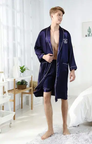 남성용 여름 새틴 목욕 가운 가운