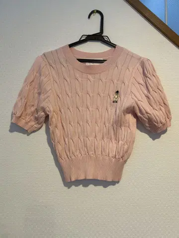 LILY BROWN 핑크 케이블 짜임 반팔 니트