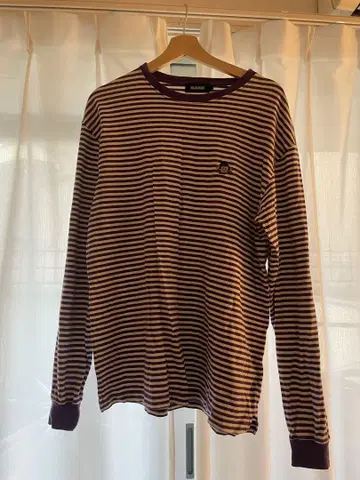XLARGE 보라색 크림 스트라이프 긴팔 티셔츠