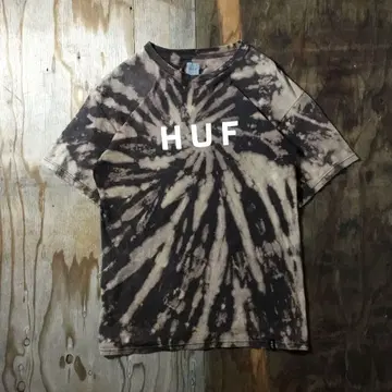 00s HUF HUF 타이다이 티셔츠 블리치 블랙 펑크 스케이트