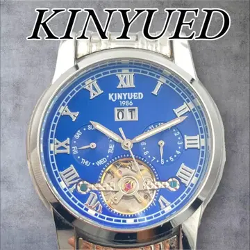 KINYUED 손목시계 오토매틱 오토매틱 뚜르비옹 파랑 다이얼
