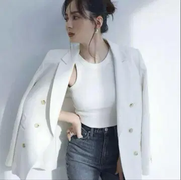 anuans 2024 린넨 더블 자켓 화이트 S