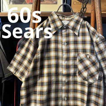 옴브레 맛 섀도우 체크 맛 60년대 하프 셔츠 Sears 시어스