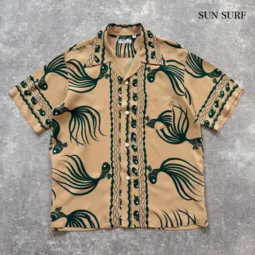 SUN SURF 오픈 카라 알로하 셔츠 골드 피쉬