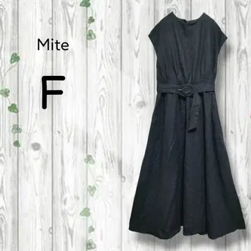 mite 린넨 원피스 프렌치 슬리브 등 오픈 밴딩 벨트 롱 플레어
