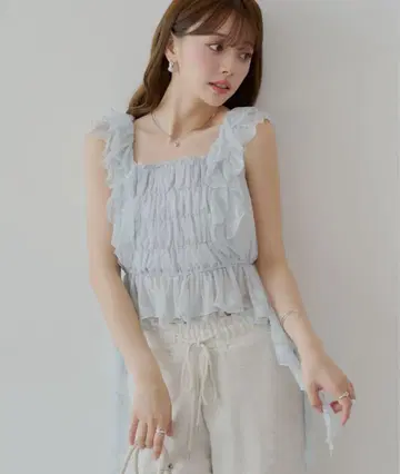 Chico 레이스 드롭 프릴 셔링 블라우스