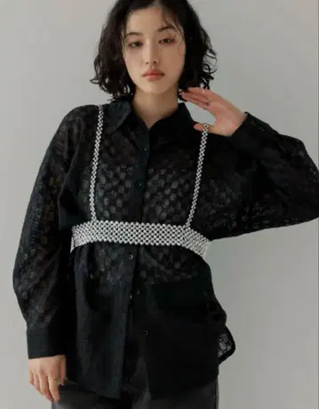 플라워 레이스 자카드 시어 셔츠