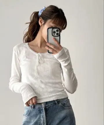 CANAL JEAN El mar 아일렛 피코 레이스 롱 티셔츠
