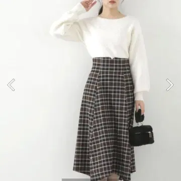 이레헴 체크 플레어 스커트 브라운 체크