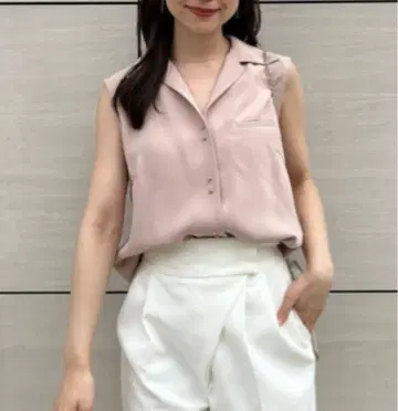 anuans 더블 새틴 오픈 카라 블라우스