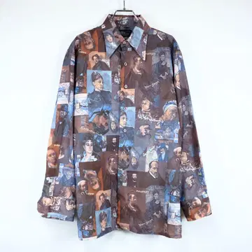 1980년대 빈티지 올 패턴 셔츠 초상화 아트 폴리 구제 의류 디자인