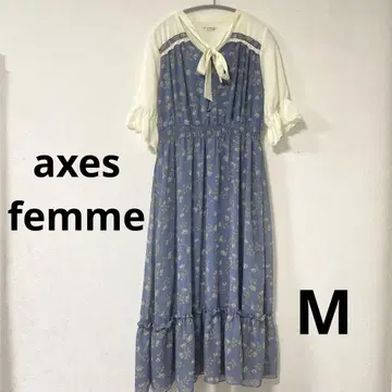 엑시즈팜 보타이 리본 플라워 프린트 원피스 블루