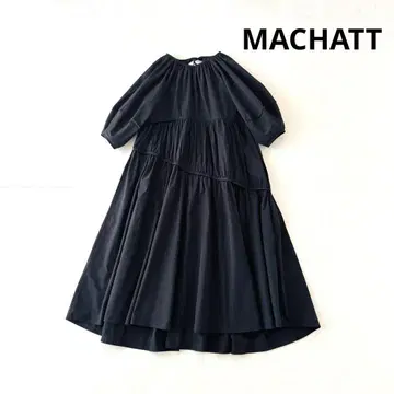 MACHATT 개더드 티어드 드레스 반팔 원피스 블랙