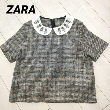 ZARA 옷깃 비쥬 트위드 원단 라메 썸머 상의 일본 L 사이즈