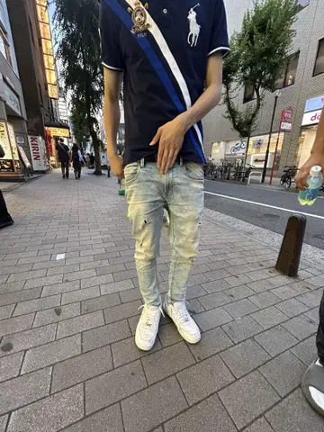 데미지 데님 팬츠 슬림 핏