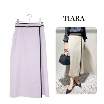 TIARA 티아라 바이컬러 랩 스커트 롱 핑크 베이지