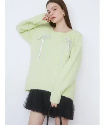 CALNAMUR 랩핑 리본 자카드 니트