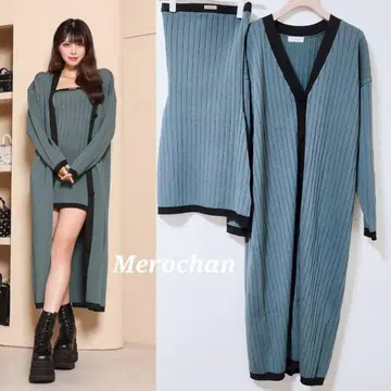 다리치 와이드 리브 바이컬러 니트 앙상블 [FL]