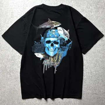 Guy Harvey 해적 샤크 포켓 마린 해양 생물 아트 블랙 M