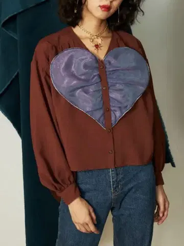 PAMEO POSE 하트 블라우스 새상품급 새상품급 세련된 귀여운