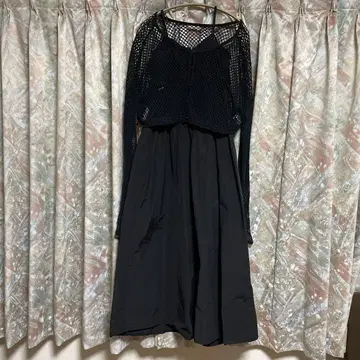 PAGEBOY 블랙 메쉬 가디건 원피스 셋업