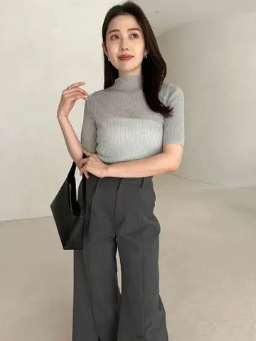 anuans 시어 라메 리브 니트 탑 실버