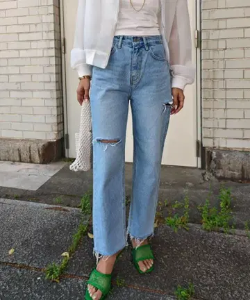 estoreja 스트레이트 데님 데미지 가공