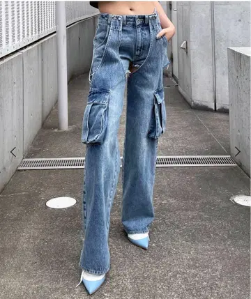 SPIRALGIRL 2WAY 카고 오버다이 데님 S 사이즈
