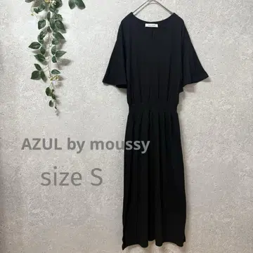 AZUL by moussy 플레어 슬리브 반팔 롱 원피스 블랙