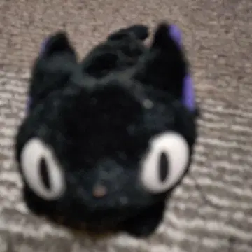 검은 고양이 봉제 인형 보라색 귀