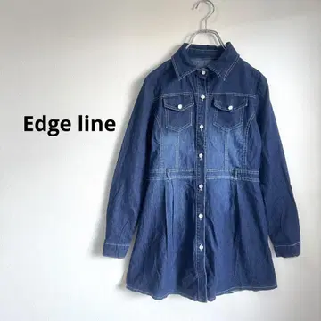 Edge line 다크 블루 데님 셔츠 원피스 코튼 100% F