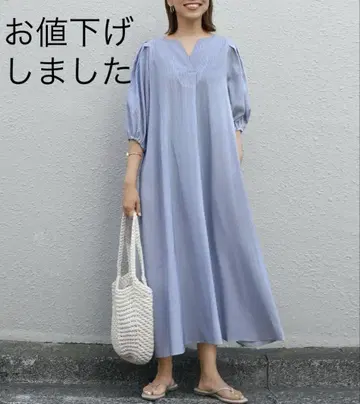 스타일 델리 산뜻하고 시원한 스트라이프 패턴 직조 드레스 02 블루