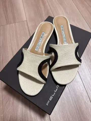 PELLICO 베이지 블랙 슬라이드 샌들