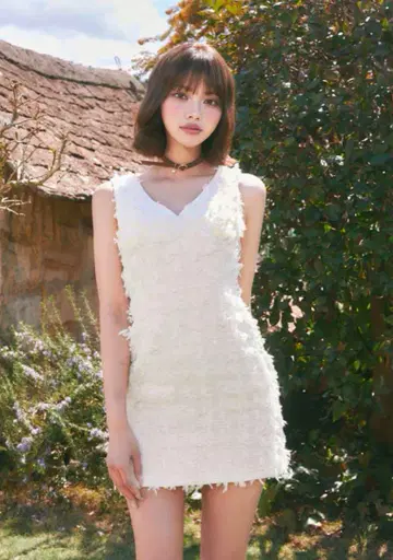 택 포함 트위드 프린지 미니 원피스 다리치