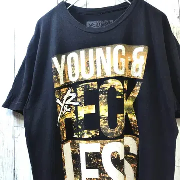 YOUNG&RECKLESS 영문 프린트 티셔츠 블랙 M USA 구제 의류